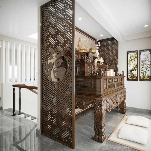 Vách ngăn phòng thờ gỗ tự nhiên